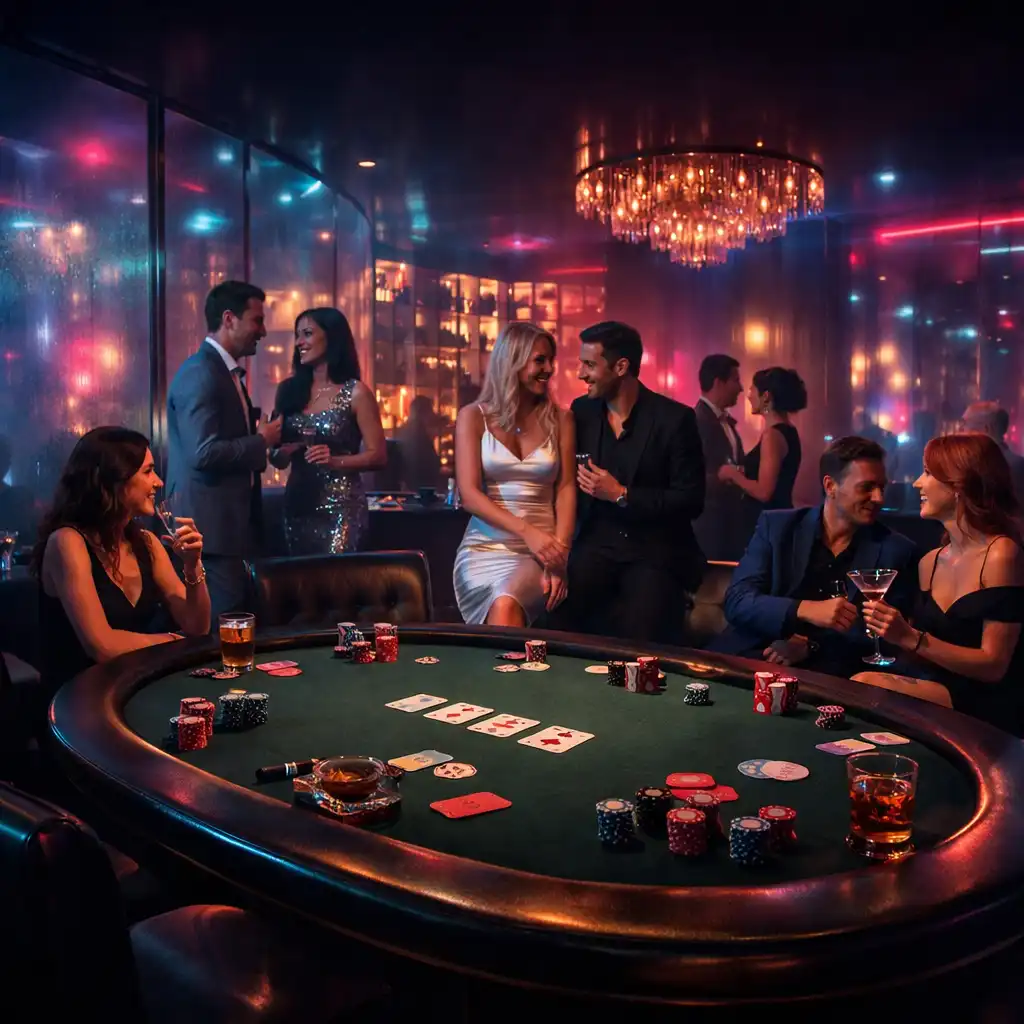 Atmosférický offline pokerový večer ve Večerní Zóně u elegantního stolu