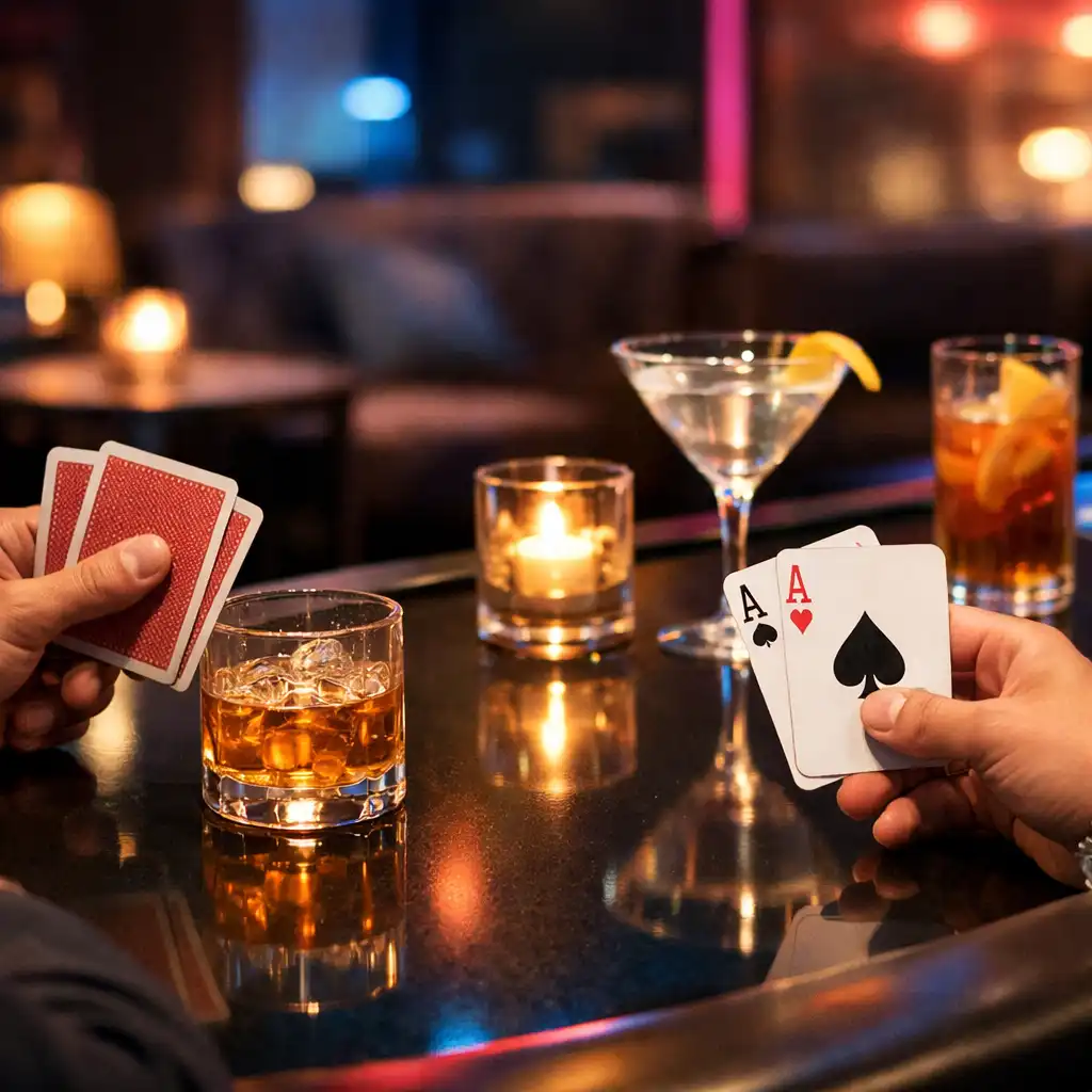 Společenský pokerový stůl s hosty ve Večerní Zóně